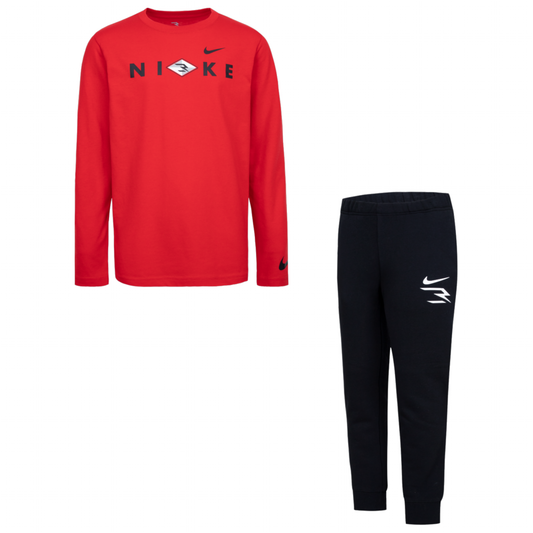 Wordmark Long Sleeve T-Shirt & Sweatpant Set | Red