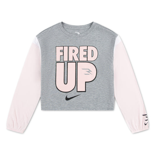 Big Kids' Drapey "Fired up" Long-Sleeve T-Shirt | Dark Grey Heather