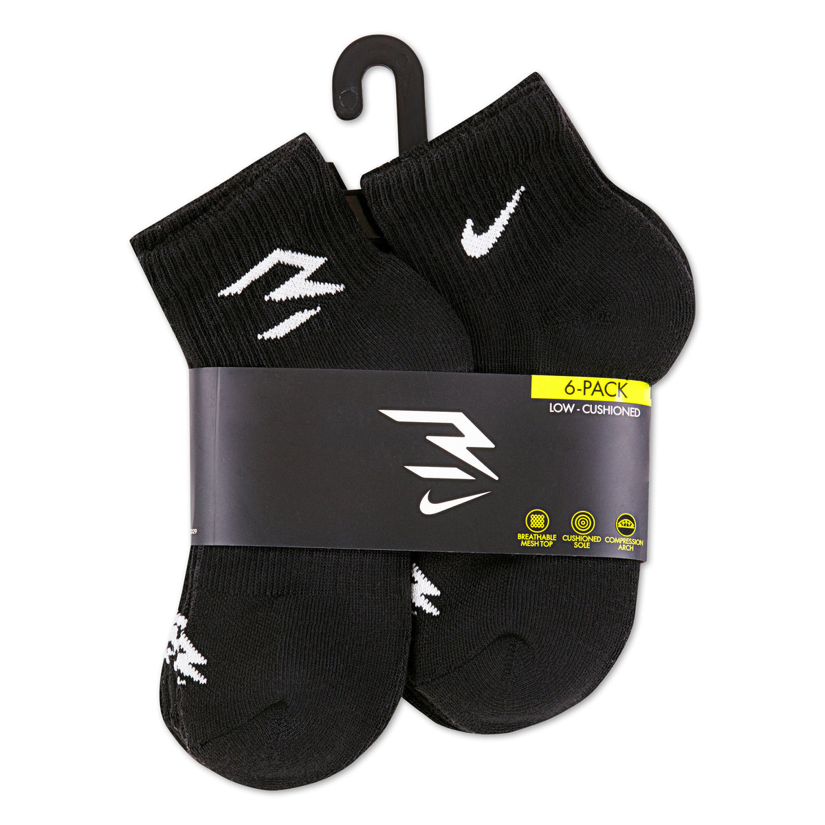 Big Kids' Core 6-Pack Ankle Socks | Black