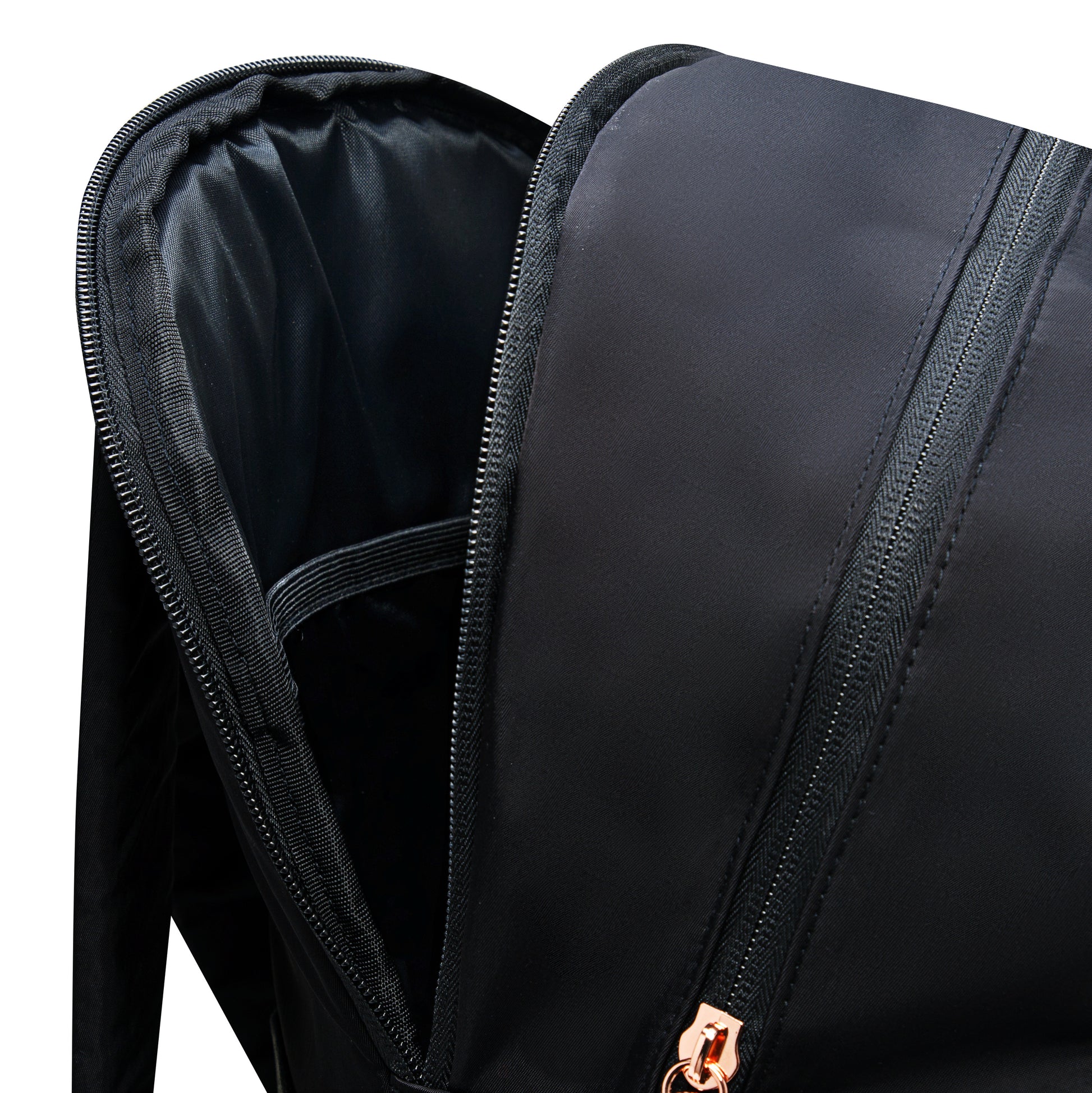 black leather backpack with rose gold zippers Women's Femme Backpack (19L)