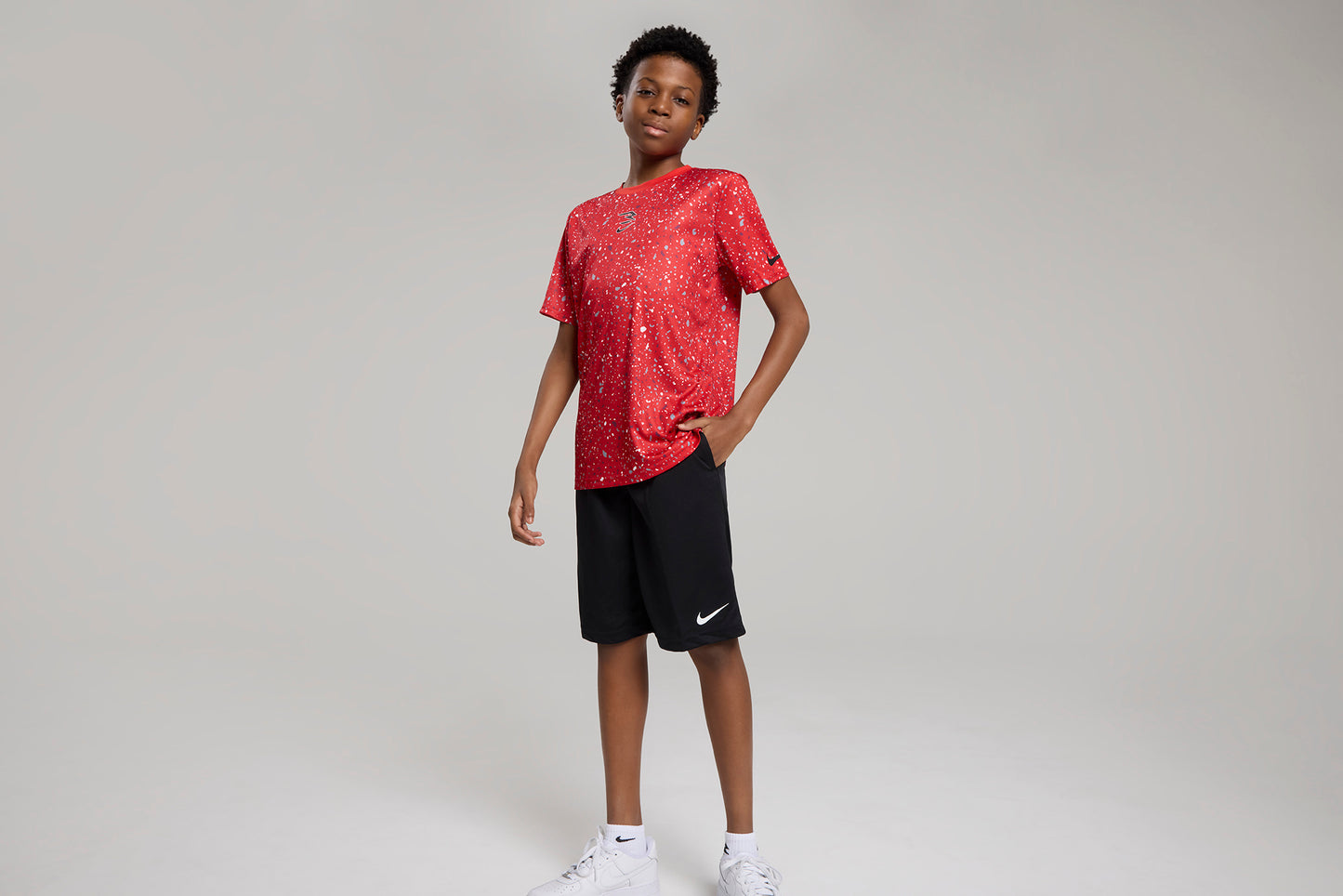Big Kids' Dri-FIT Splatter Printed Tee | University Red/Black
