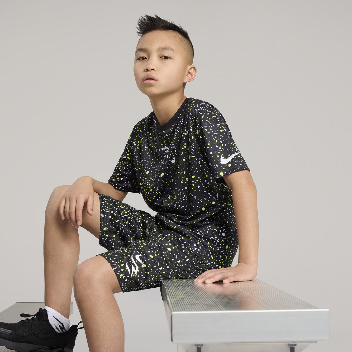 Big Kids' Dri-FIT Splatter Shorts | Black/Volt