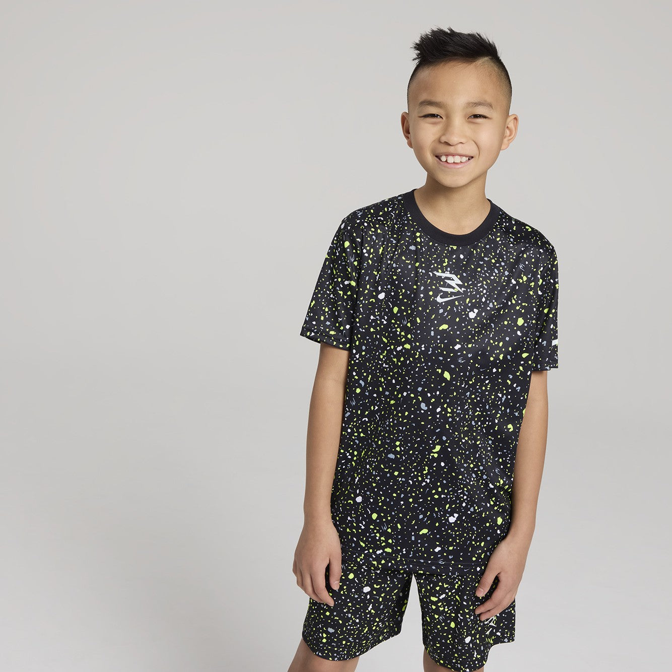 Big Kids' Dri-FIT Splatter Printed Tee | Black/Volt